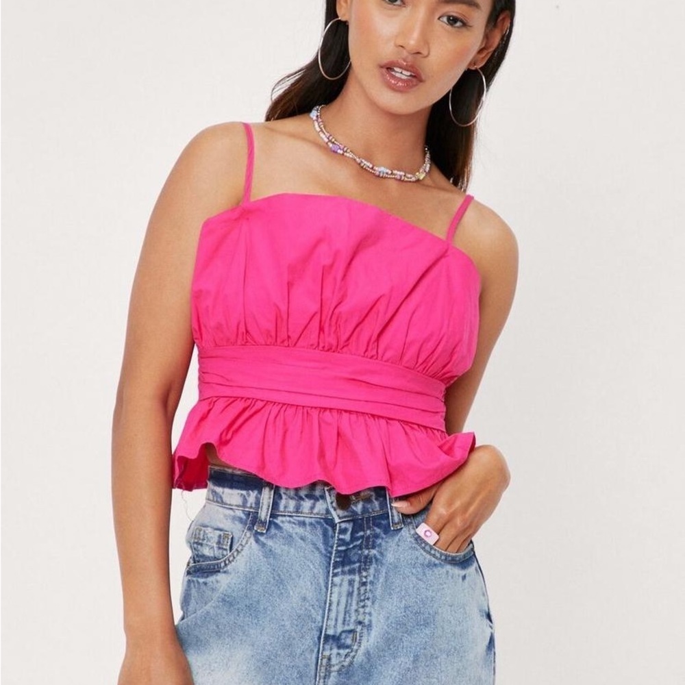 NWT Nasty Gal Hot pink Peplum Cami tank top size 8 - Picture 2 of 12